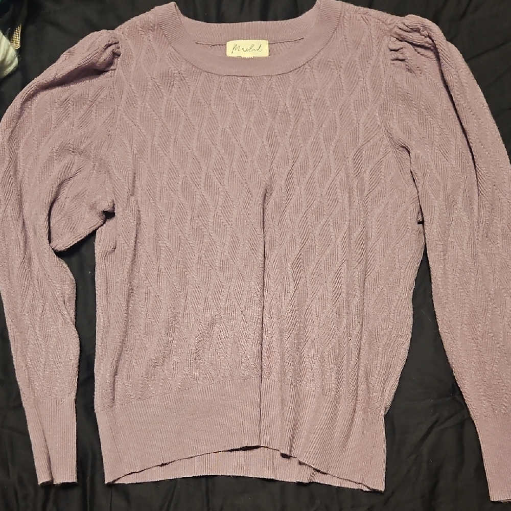 Marled Purple Crew Neck Sweater with Textured Knit